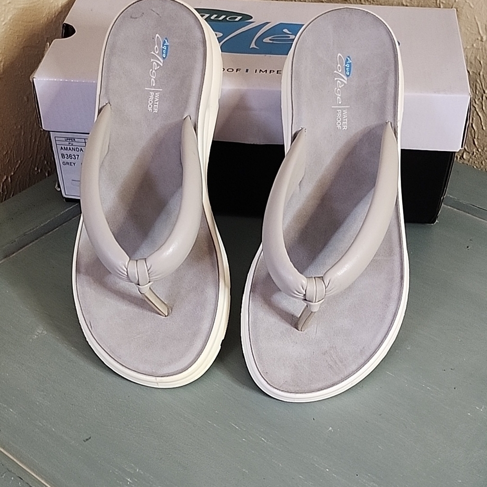 Aqua Gray Sandals with Thong Strap and Cushioned Footbed